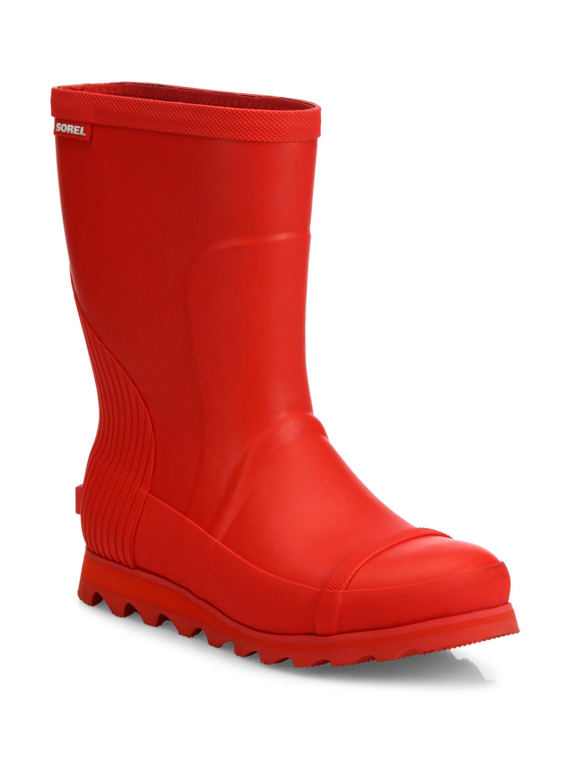 red wedge rain boots